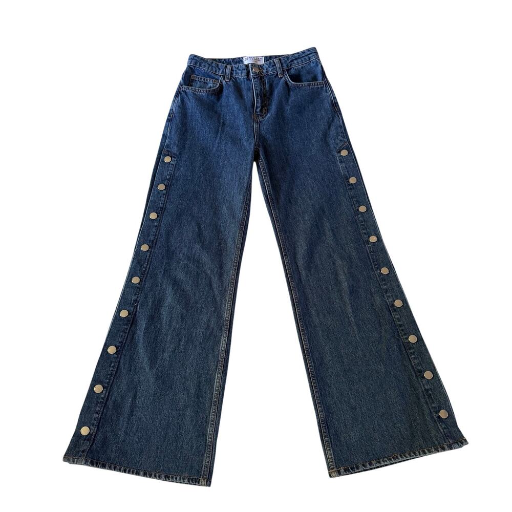 Derek Lam 10 Crosby Medium Wash High Rise Wide Leg Stud Jeans 26 / 2